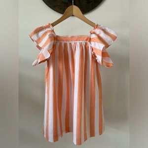 Girls Orange & White Striped Casual Dress